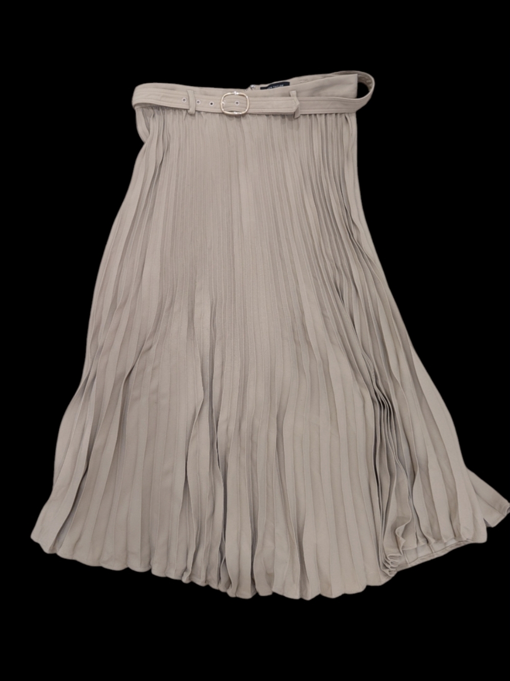 Ann Taylor Pleated Midi Skirt in Beige with Matching Belt